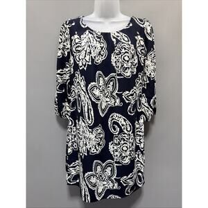 Pink Owl sz Small Lined Blue Paisley 3/4 sleeve boho pullover Babydoll dress